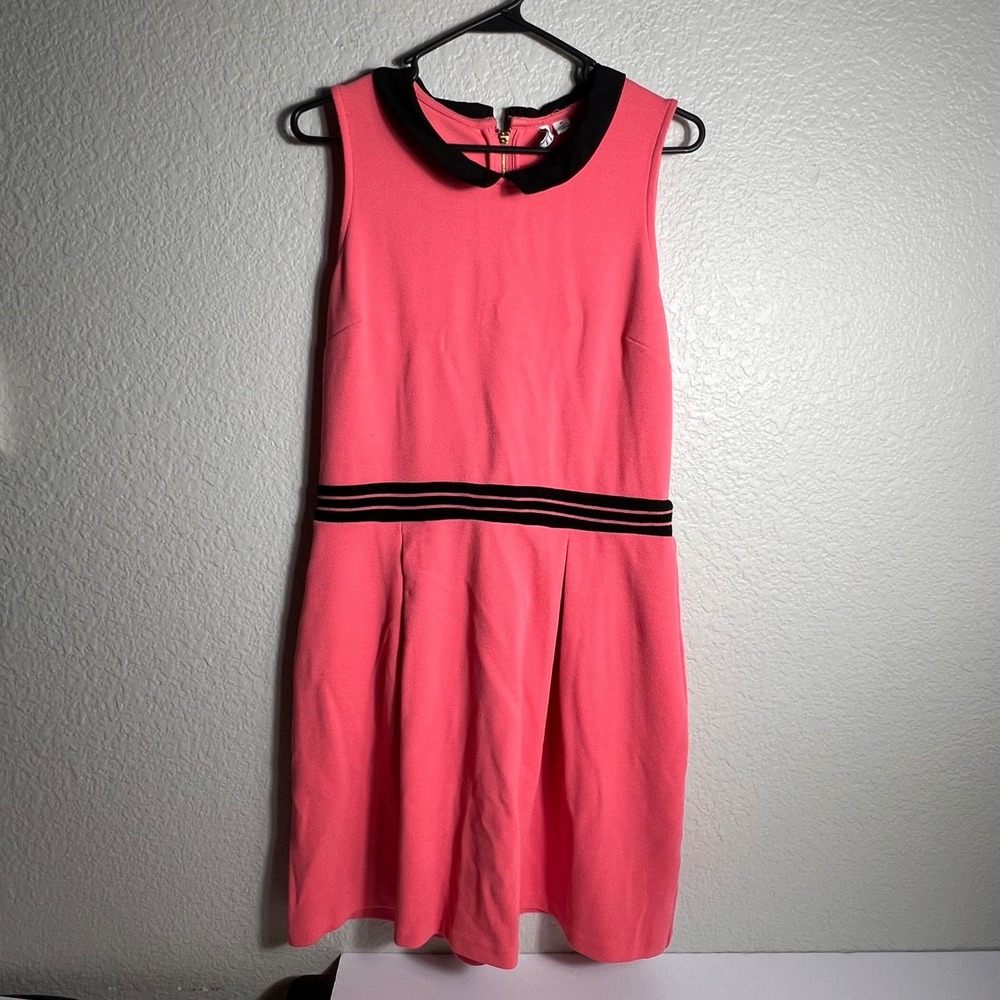 ELLE Womens Dress Black Collar Sleeveless Coral Pink Party Career Medium M